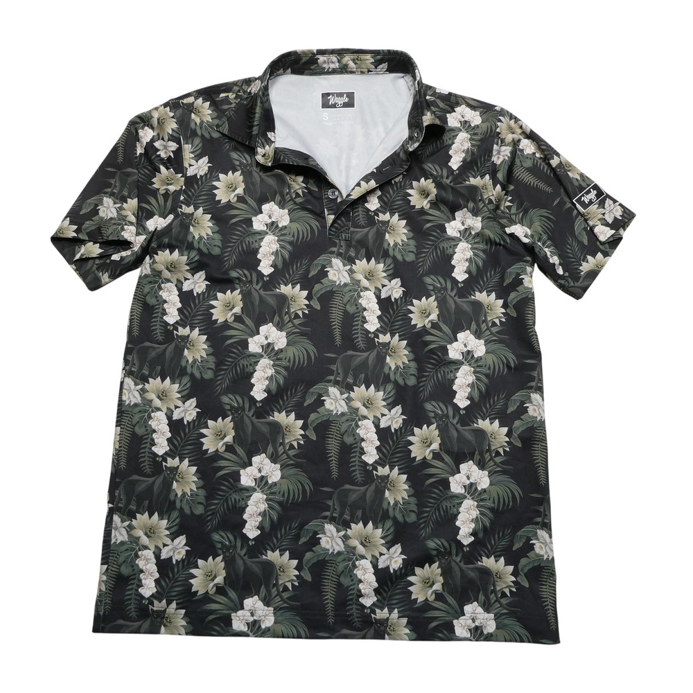 Waggle Shirt‎ Mens Small Black Floral Panther Golf Polo Performance